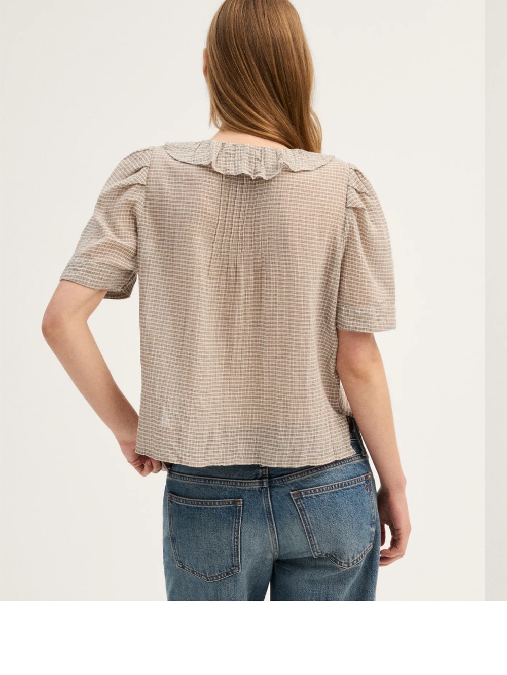 Madewell Beige Ruffle V-Neck Button-Front Blouse - Picture 2 of 9